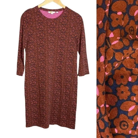 NWOT Boden | Floral Long Pajama Sleep Shirt Brown 3/4 Sleeve 35” Length - Picture 6 of 9